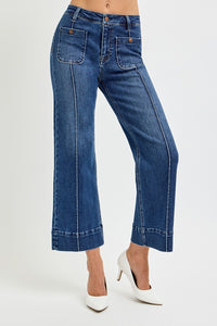 Risen "Callahan" High Rise Crop Wide Jeans : Light Wash – Front Pintuck Patch Pocket Denim for Women