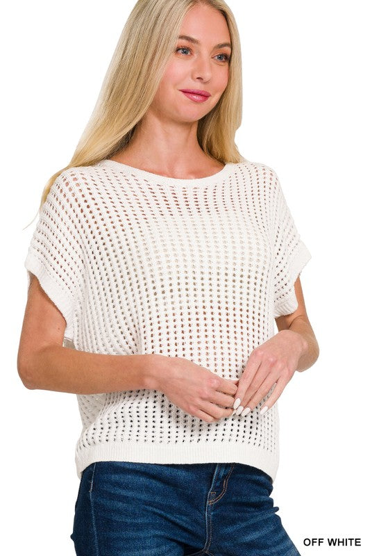 Zinnia Crochet Knit Sheer Sweater Top