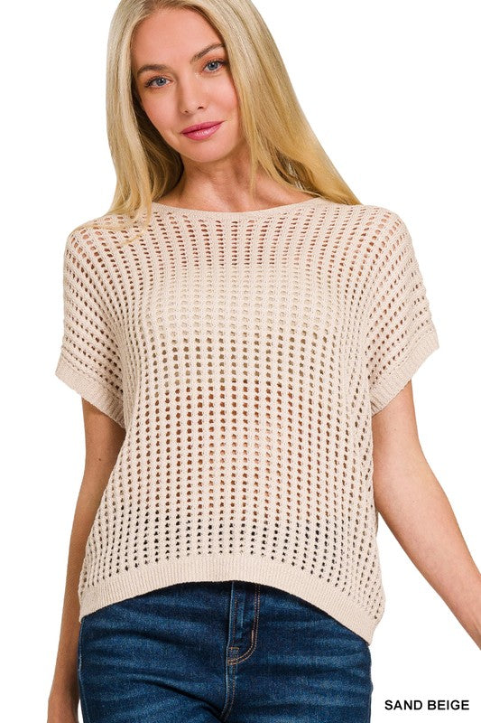 Zinnia Crochet Knit Sheer Sweater Top