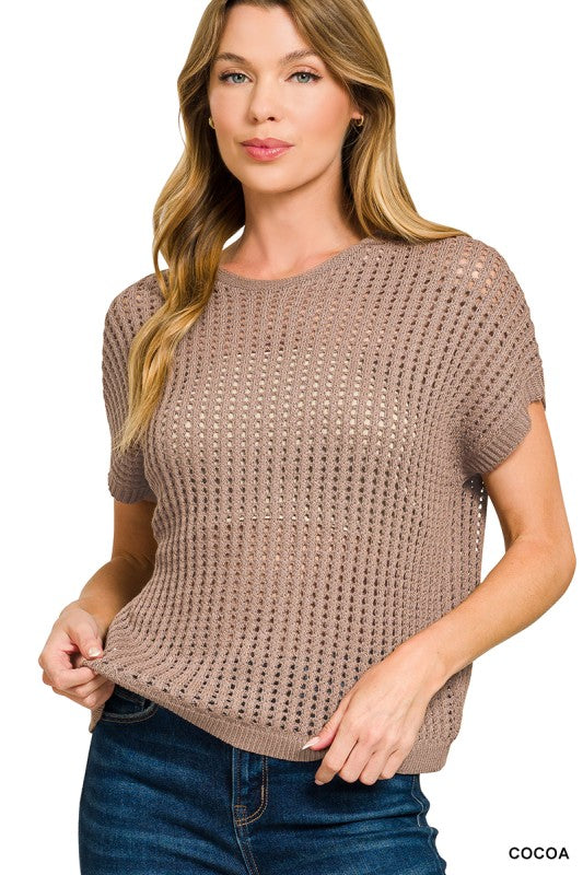Zinnia Crochet Knit Sheer Sweater Top