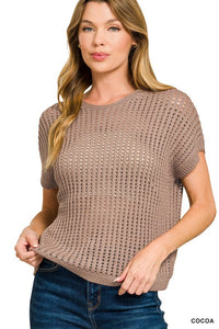 Zinnia Crochet Knit Sheer Sweater Top