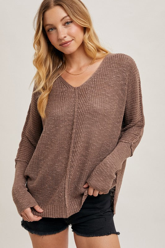 The Laramie Sheer V-Neck Knit Sweater – Lightweight Layering Pullover, Loose Fit Women’s Knitwear