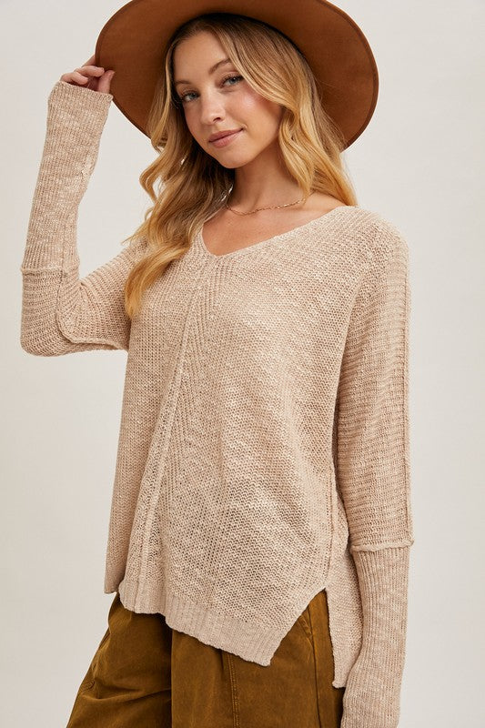 The Laramie Sheer V-Neck Knit Sweater – Lightweight Layering Pullover, Loose Fit Women’s Knitwear