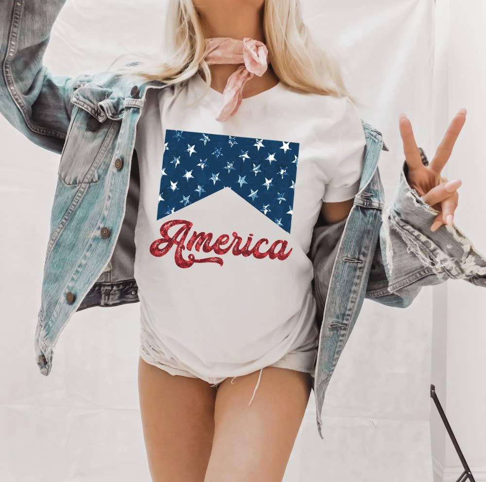 Cue The Fireworks Graphic Tee – Patriotic “America” T-Shirt for Women