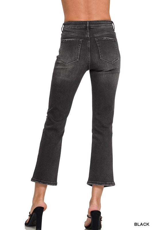 Remi Distressed Cropped Comfort Stretch Denim | Black Vintage-Wash Jeans