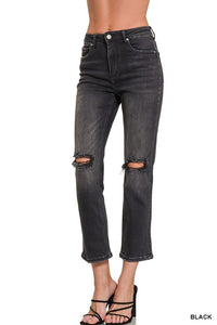 Remi Distressed Cropped Comfort Stretch Denim | Black Vintage-Wash Jeans
