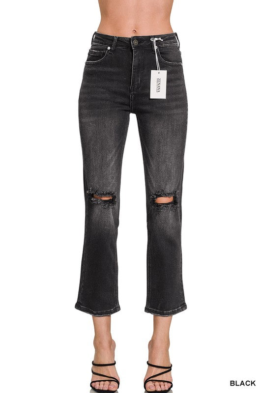 Remi Distressed Cropped Comfort Stretch Denim | Black Vintage-Wash Jeans