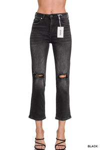 Remi Distressed Cropped Comfort Stretch Denim | Black Vintage-Wash Jeans