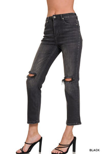 Remi Distressed Cropped Comfort Stretch Denim | Black Vintage-Wash Jeans