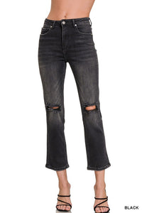 Remi Distressed Cropped Comfort Stretch Denim | Black Vintage-Wash Jeans