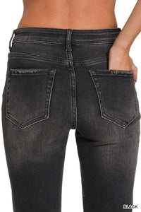 Remi Distressed Cropped Comfort Stretch Denim | Black Vintage-Wash Jeans