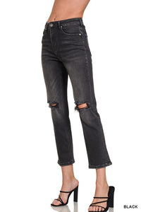 Remi Distressed Cropped Comfort Stretch Denim | Black Vintage-Wash Jeans