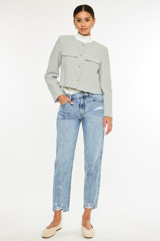 KanCan High Rise Rigid Denim Mom Jeans: Light Wash