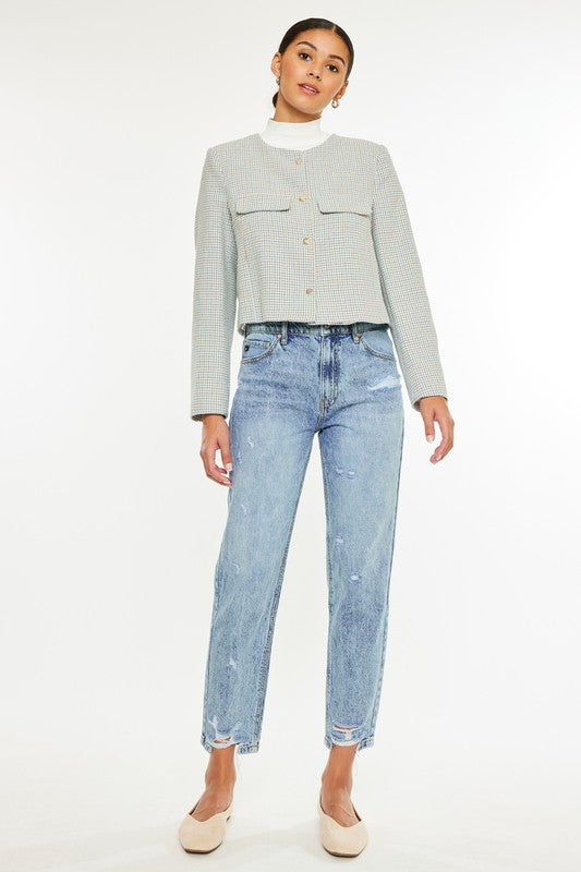 KanCan High Rise Rigid Denim Mom Jeans: Light Wash