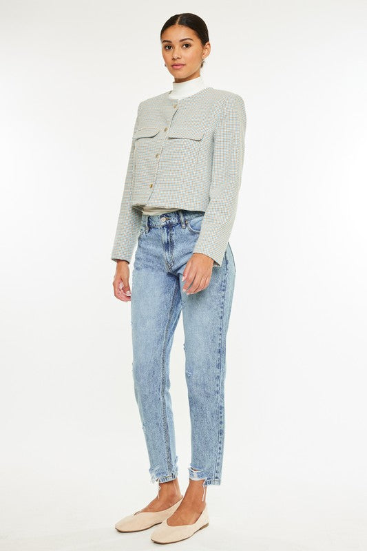 KanCan High Rise Rigid Denim Mom Jeans: Light Wash