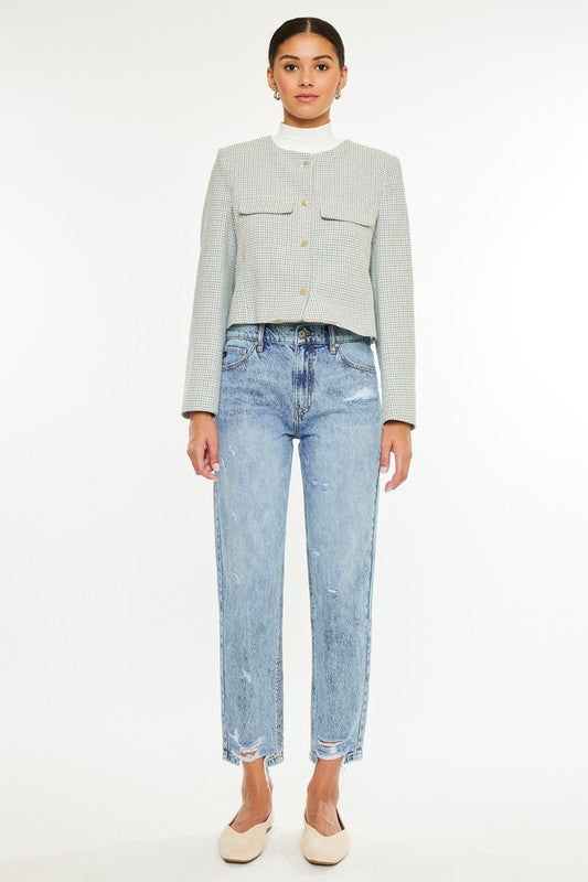 KanCan High Rise Rigid Denim Mom Jeans: Light Wash