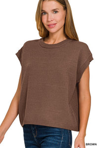 The Clara Knit Cap Sleeve Sweater – Dusty Blue, Teal Navy, Dark Olive & Brown