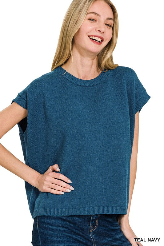 The Clara Knit Cap Sleeve Sweater – Dusty Blue, Teal Navy, Dark Olive & Brown