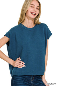 The Clara Knit Cap Sleeve Sweater – Dusty Blue, Teal Navy, Dark Olive & Brown