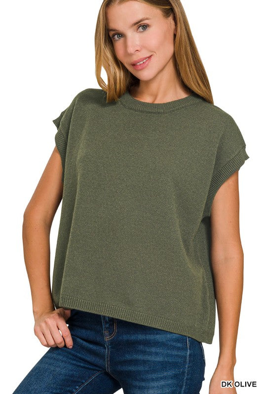 The Clara Knit Cap Sleeve Sweater – Dusty Blue, Teal Navy, Dark Olive & Brown
