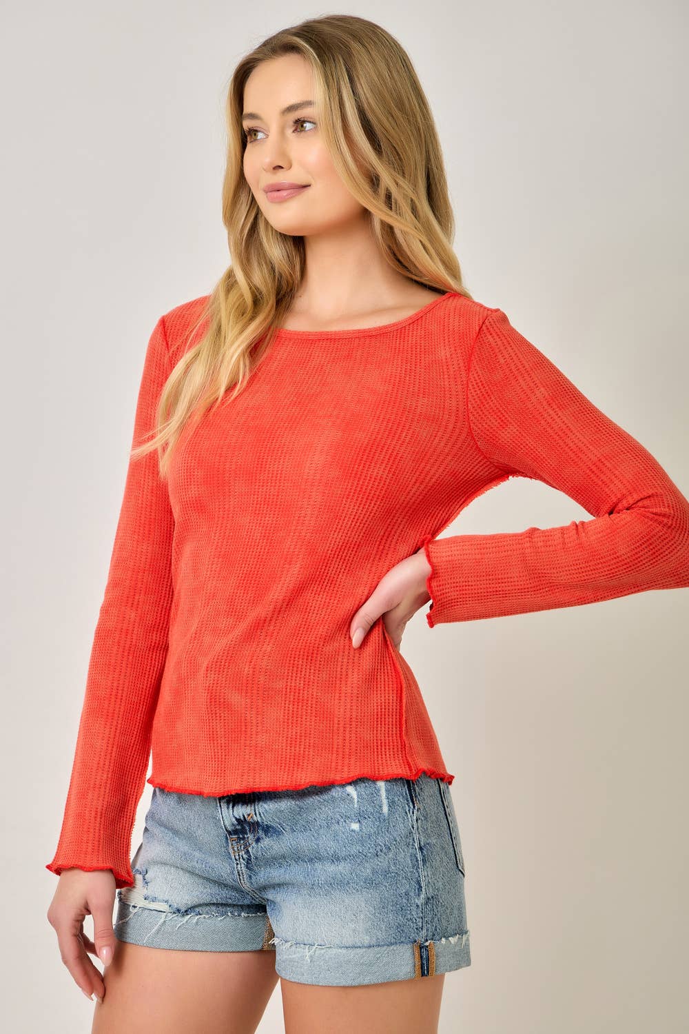 61364 Washed Thermal Essential Top: Green Apple / Small