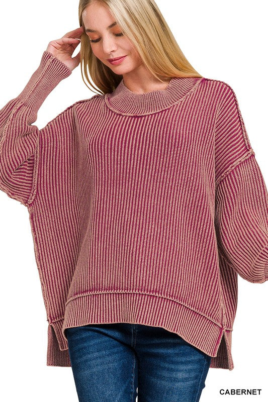 The Sutton Washed Oversized Hi-Low Sweater – Cabernet