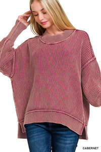 The Sutton Washed Oversized Hi-Low Sweater – Cabernet