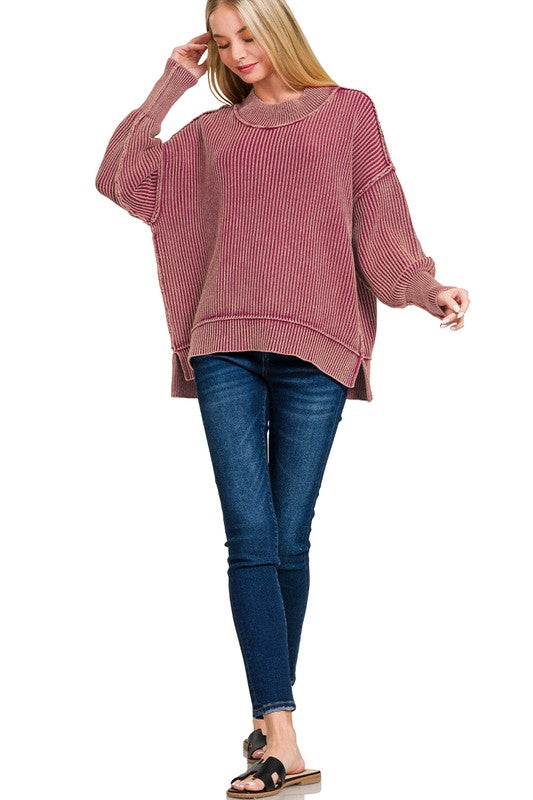 The Sutton Washed Oversized Hi-Low Sweater – Cabernet