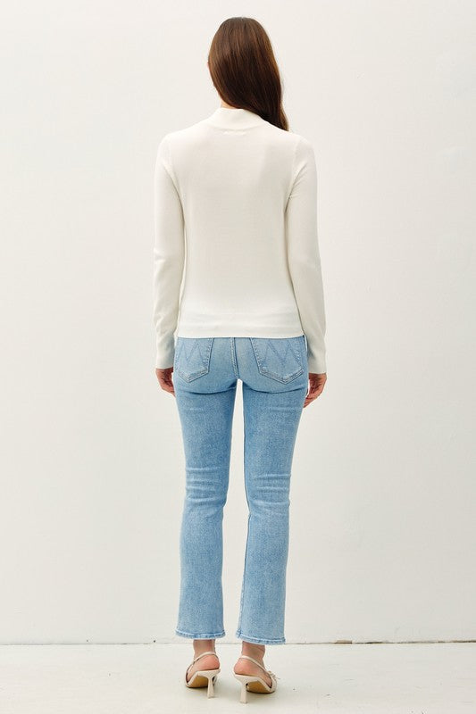 The Evelyn Ultra-Soft Mock Neck Sweater: Winter White– Classic Long Sleeve Knit