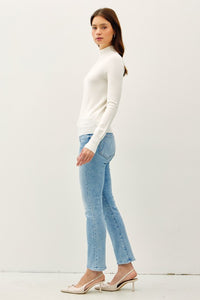 The Evelyn Ultra-Soft Mock Neck Sweater: Winter White– Classic Long Sleeve Knit