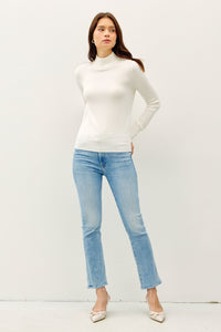 The Evelyn Ultra-Soft Mock Neck Sweater: Winter White– Classic Long Sleeve Knit