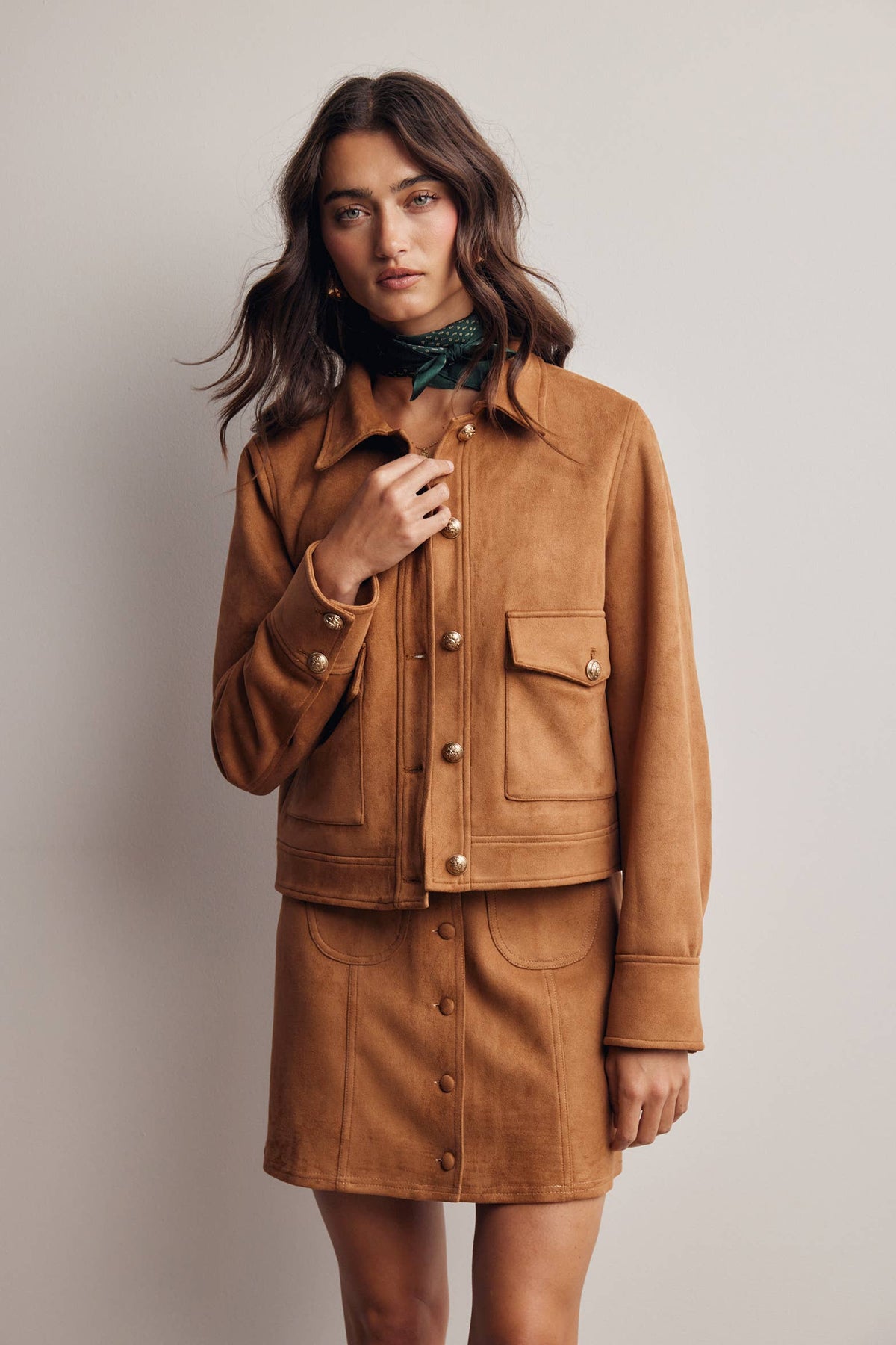 Sierra Stretch Suede Cropped Jacket: Camel