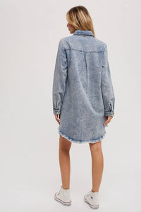 Billie Denim Distressed Long Sleeve Shirt Dress: Medium Wash