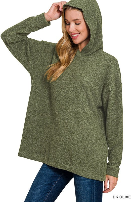 Willow Hooded Brushed Hacci Sweater – Dark Olive (S-3X)