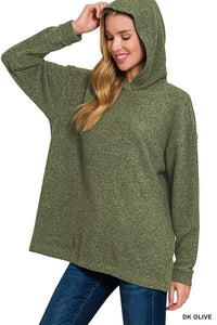 Willow Hooded Brushed Hacci Sweater – Dark Olive (S-3X)