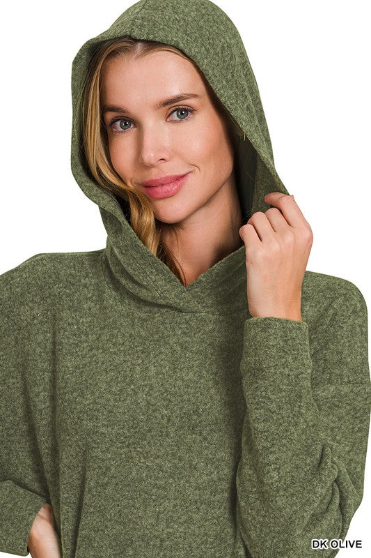 Willow Hooded Brushed Hacci Sweater – Dark Olive (S-3X)