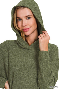 Willow Hooded Brushed Hacci Sweater – Dark Olive (S-3X)