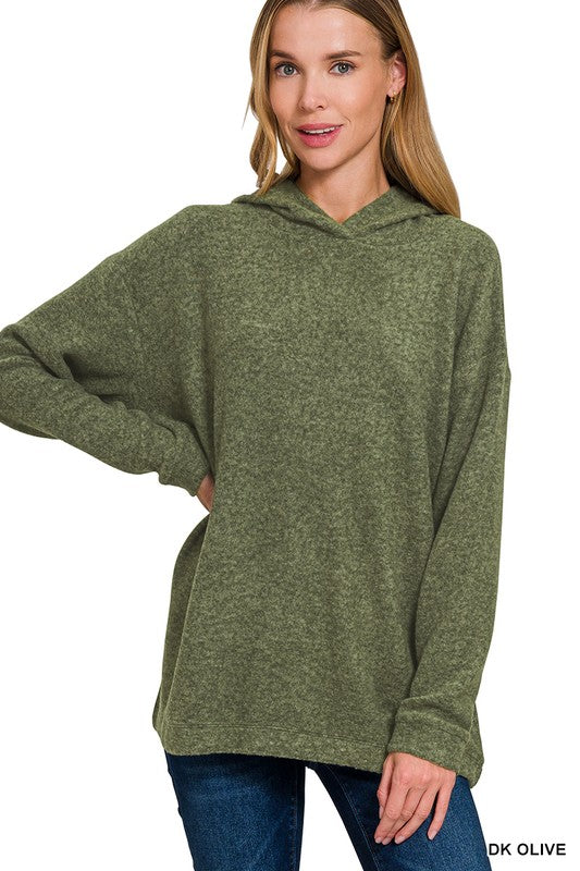 Willow Hooded Brushed Hacci Sweater – Dark Olive (S-3X)