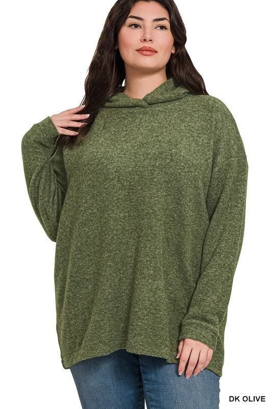 Willow Hooded Brushed Hacci Sweater – Dark Olive (S-3X)