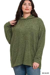 Willow Hooded Brushed Hacci Sweater – Dark Olive (S-3X)