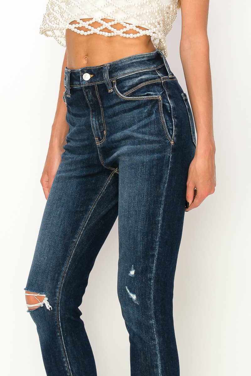 High Rise Skinny Jeans - Distressed Frayed Hem: 3 (25)