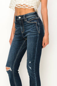 Leila Cuffed Hem High Rise Distressed Skinny Jeans: Dark