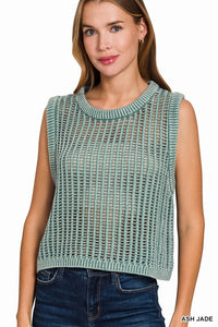 Cora Fishnet Knit Sweater Vest – Lightweight Layering Top