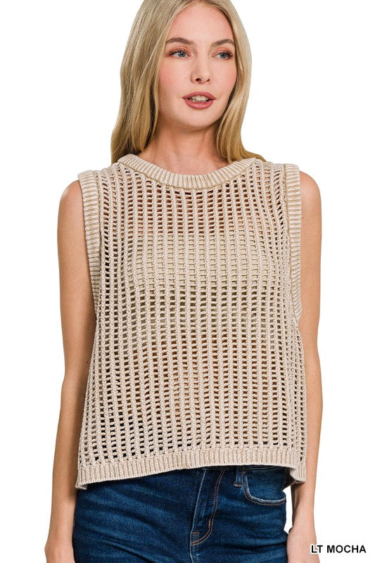 Cora Fishnet Knit Sweater Vest – Lightweight Layering Top