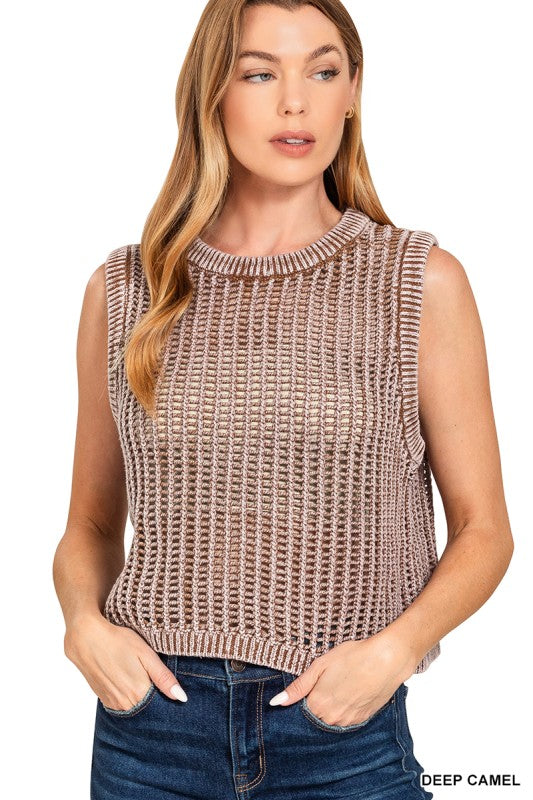 Cora Fishnet Knit Sweater Vest – Lightweight Layering Top