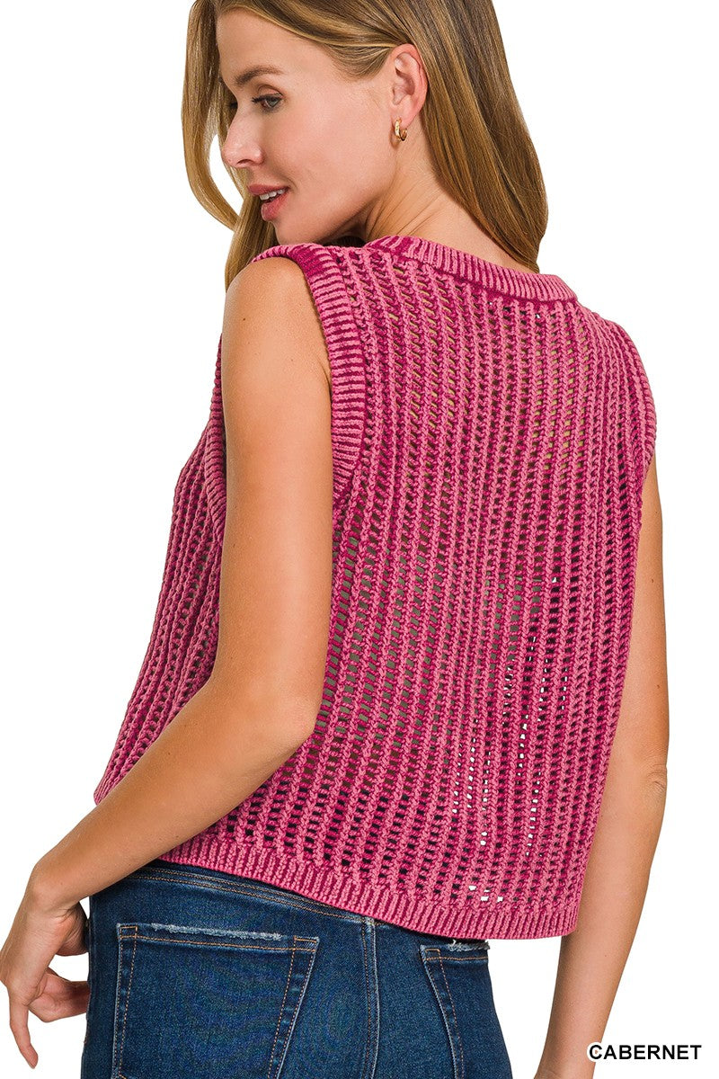 Cora Fishnet Knit Sweater Vest – Lightweight Layering Top