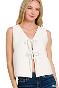 Blaire Tie-Front Cotton Sweater Vest – Lightweight Layering Essential