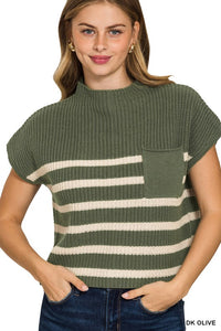 The Gracelyn Striped Knit Sweater – Dark Olive
