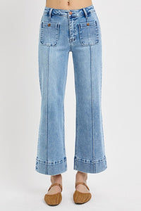 Risen "Callahan" High Rise Crop Wide Jeans : Light Wash – Front Pintuck Patch Pocket Denim for Women