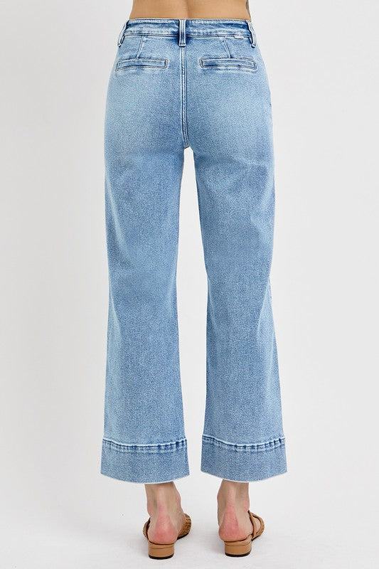 Risen "Callahan" High Rise Crop Wide Jeans : Light Wash – Front Pintuck Patch Pocket Denim for Women